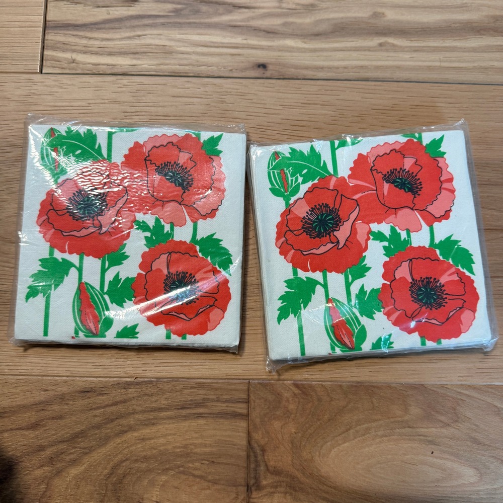 Gift GiversCost Plus Cocktail Napkins 5x5 Red Poppy Floral Vintage 2pk 80s